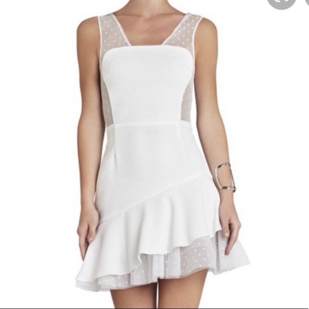 Bcbgmaxazria Adriana White asymmetric hem dress.